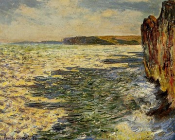  Wellen Kunst - Wellen und Felsen bei Pourville Claude Monet
